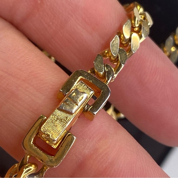 Vintage VB Marked Cuban Gold Tone Chain Necklace With 4 Crystal Flowers - Picture 10 of 11